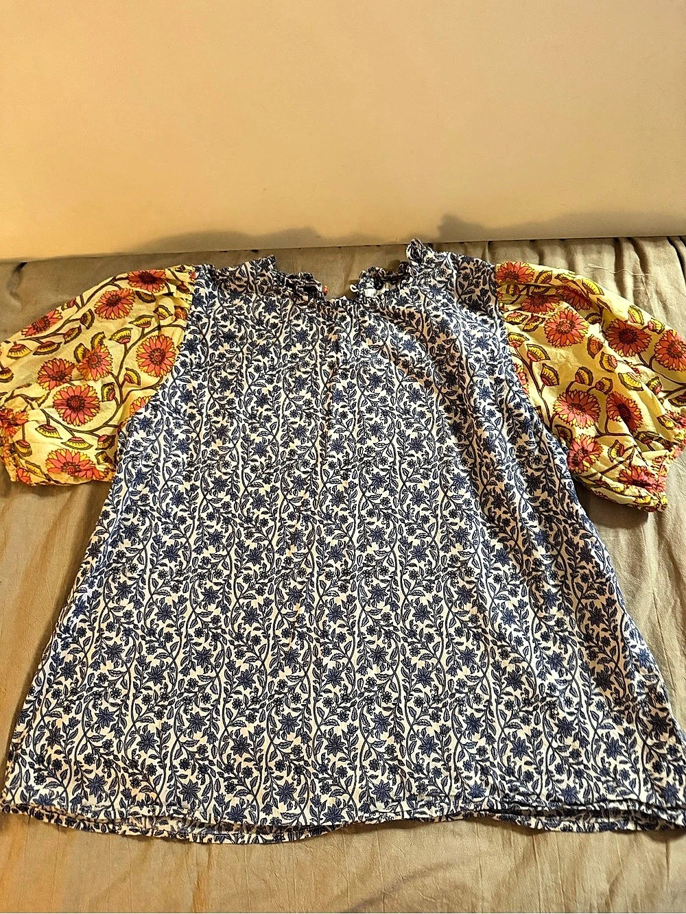THML Floral Blouse in Blue & Yellow Size XL